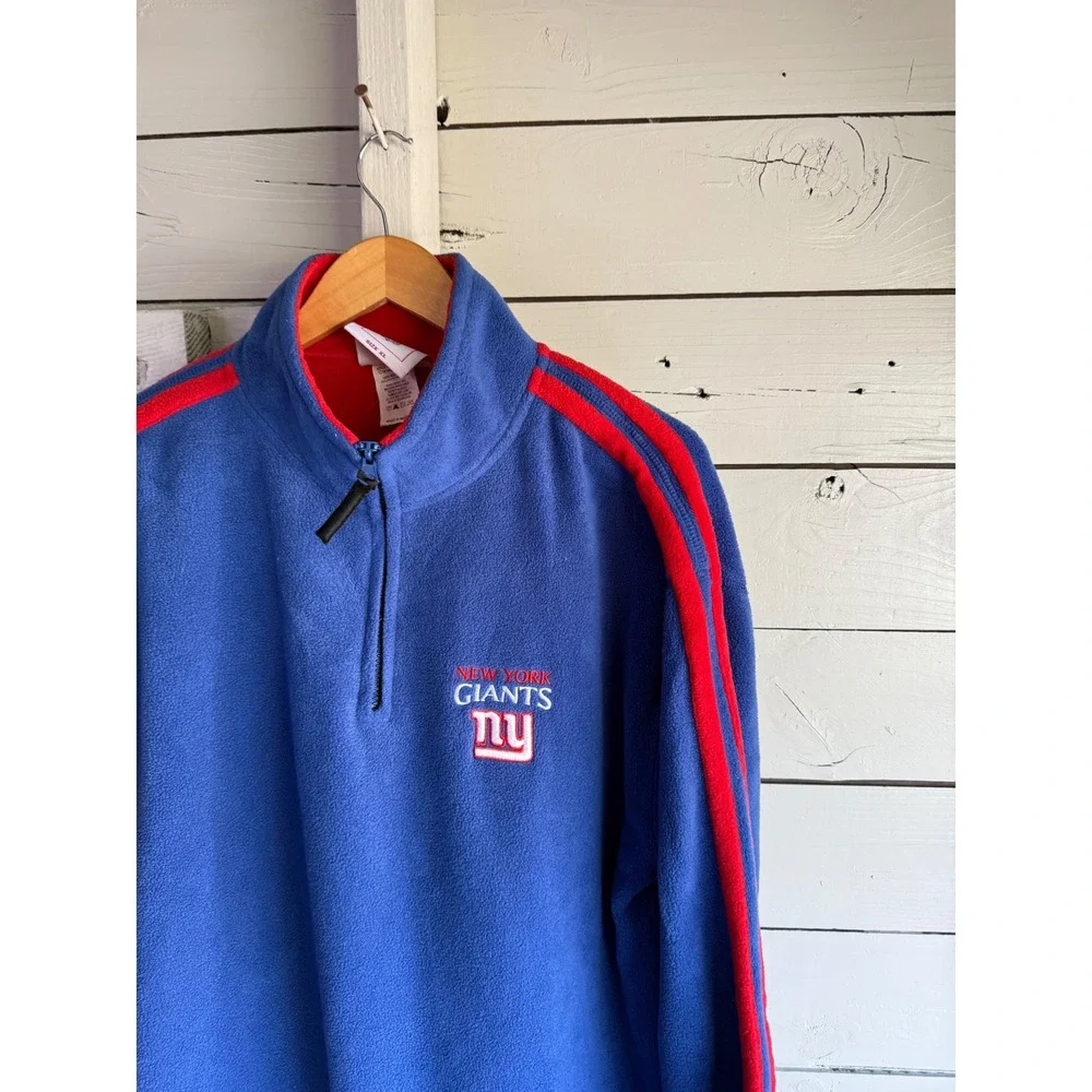 NFL New York Giants Mens XL Blue Fleece Quarter Zip Pullover Jacket Red Stripes